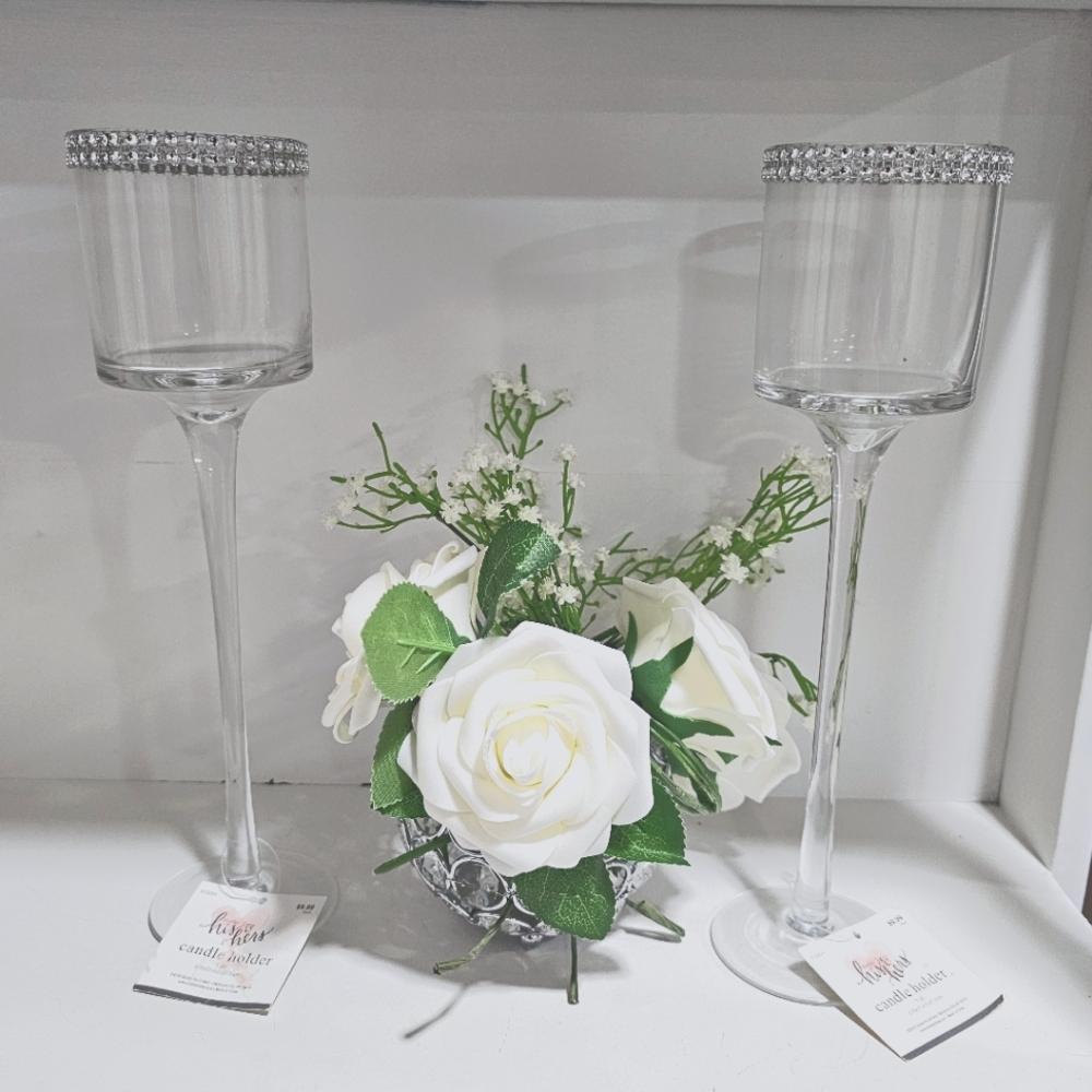 Studio his & hers set of 2  jeweled long  glass candle holder